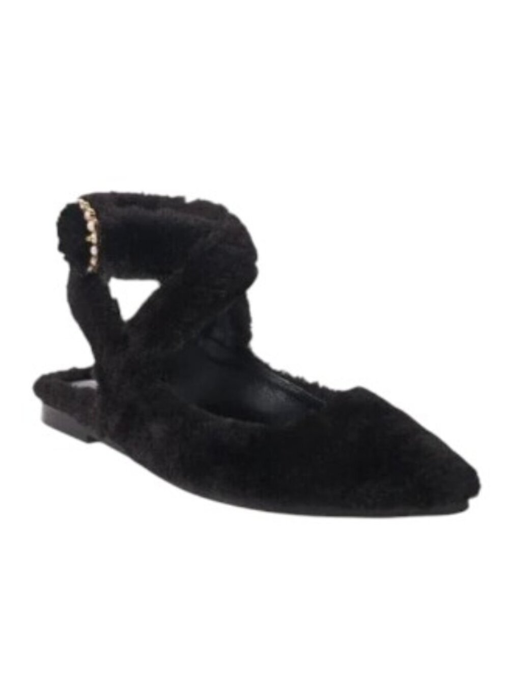 NEW Free People Parisa Faux Shearling Ankle Strap Flat Size 8 Black